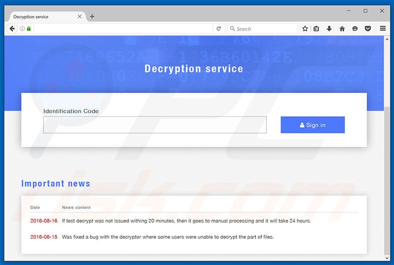 Korean ransomware payment website