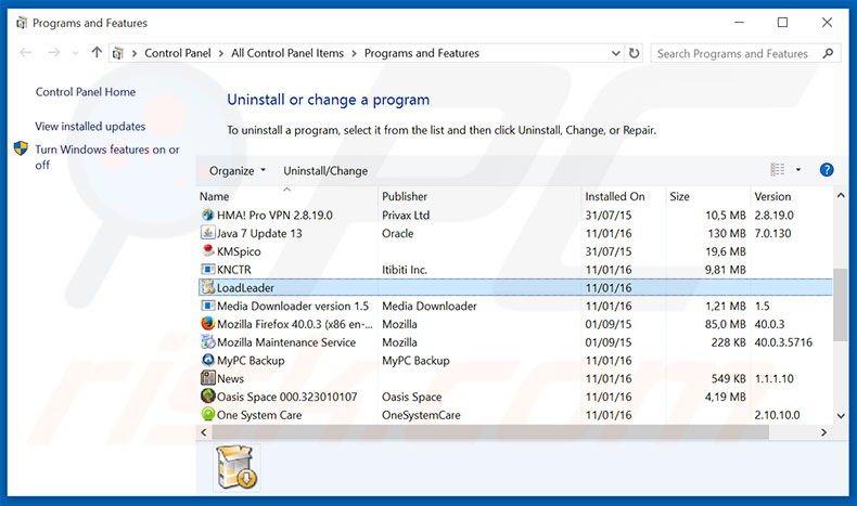 LoadLeader adware uninstall via Control Panel