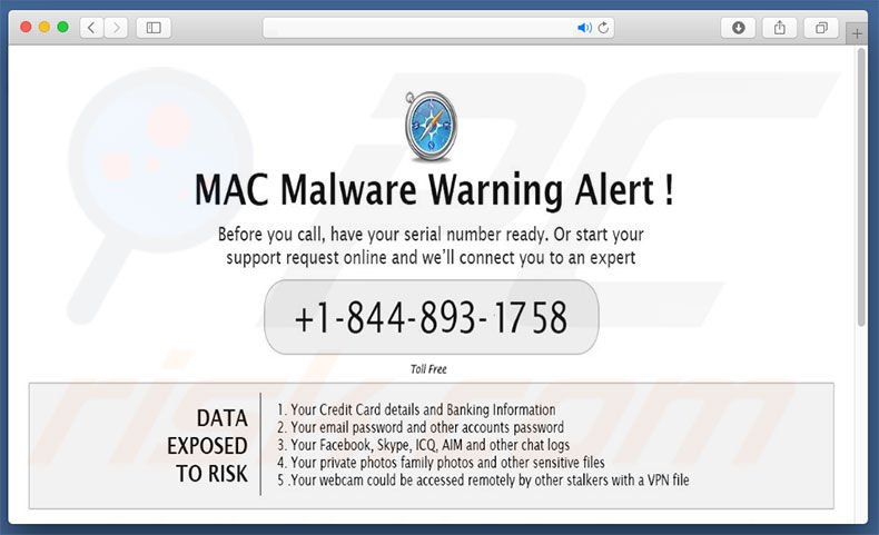 Mac Malware Warning Alert ! adware