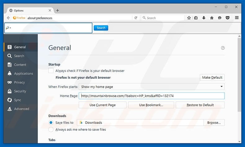 Removing mountainbrowse.com from Mozilla Firefox homepage