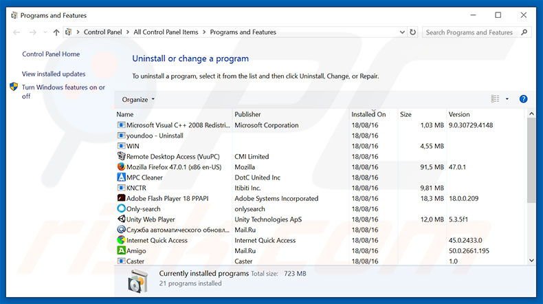 mountainbrowse.com browser hijacker uninstall via Control Panel