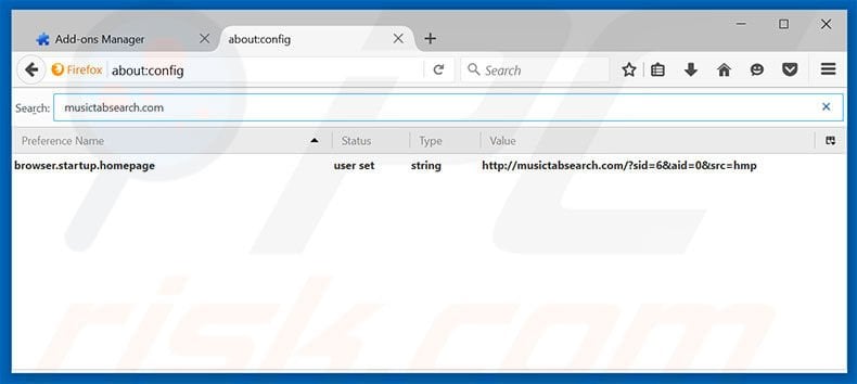 Removing musictabsearch.com from Mozilla Firefox default search engine