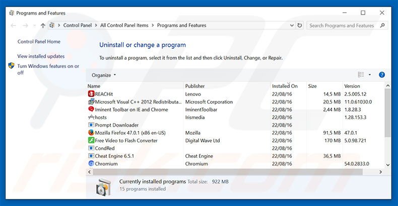 MySafeSavings adware uninstall via Control Panel