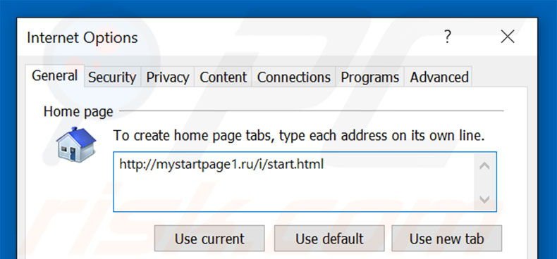 Removing mystartpage1.ru/i/start.html from Internet Explorer homepage