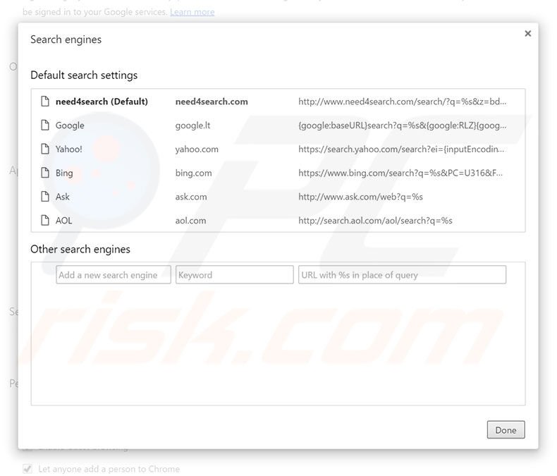 Removing need4search.com from Google Chrome default search engine