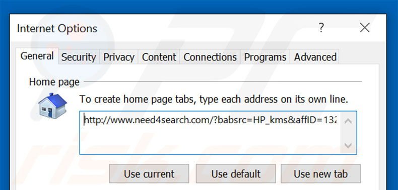 Removing need4search.com from Internet Explorer homepage