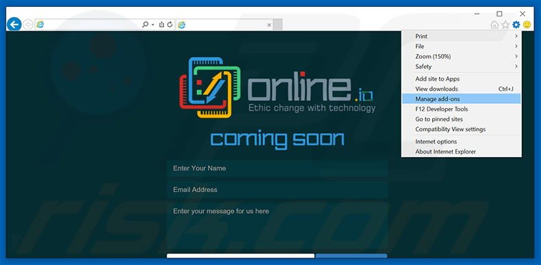 Removing OnlineApp ads from Internet Explorer step 1