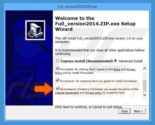 Deceptive software installer used to promote OnlineApp
