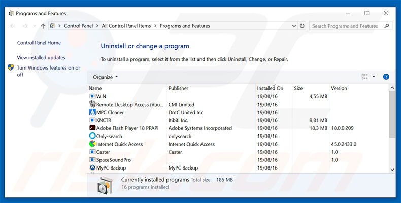 OnlineApp adware uninstall via Control Panel