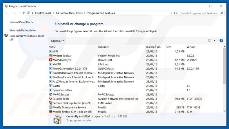 Outfire adware uninstall via Control Panel