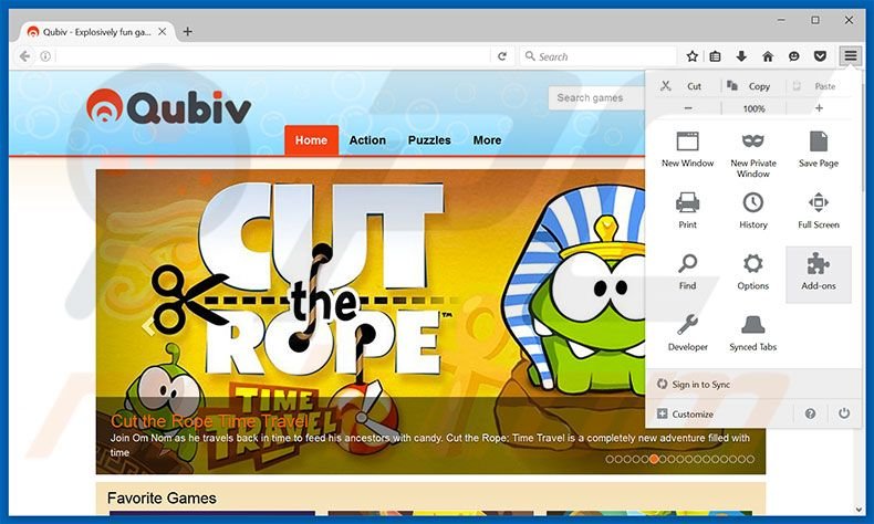 Removing Qubiv ads from Mozilla Firefox step 1