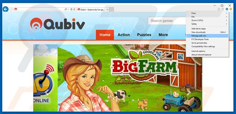 Removing Qubiv ads from Internet Explorer step 1
