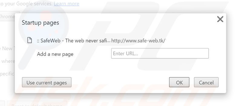 Removing safe-web.tk from Google Chrome homepage