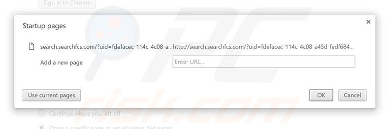Removing search.searchfcs.com from Google Chrome homepage