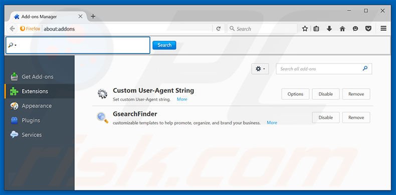 Removing search.searchfcs.com related Mozilla Firefox extensions