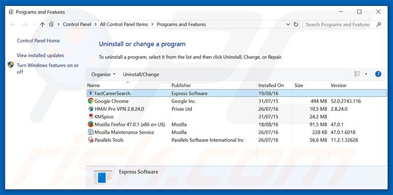 search.searchfcs.com browser hijacker uninstall via Control Panel