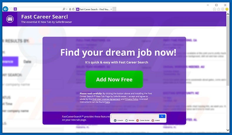 Website used to promote Fast Career Search browser hijacker