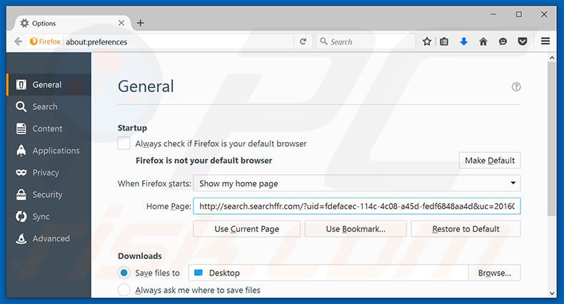 Removing search.searchffr.com from Mozilla Firefox homepage