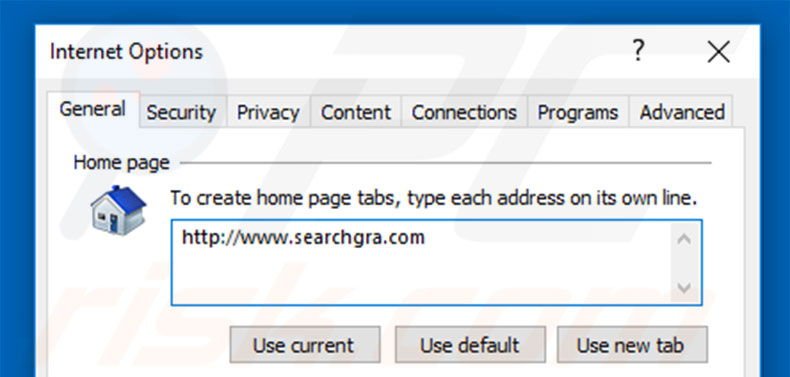 Removing searchgra.com from Internet Explorer homepage