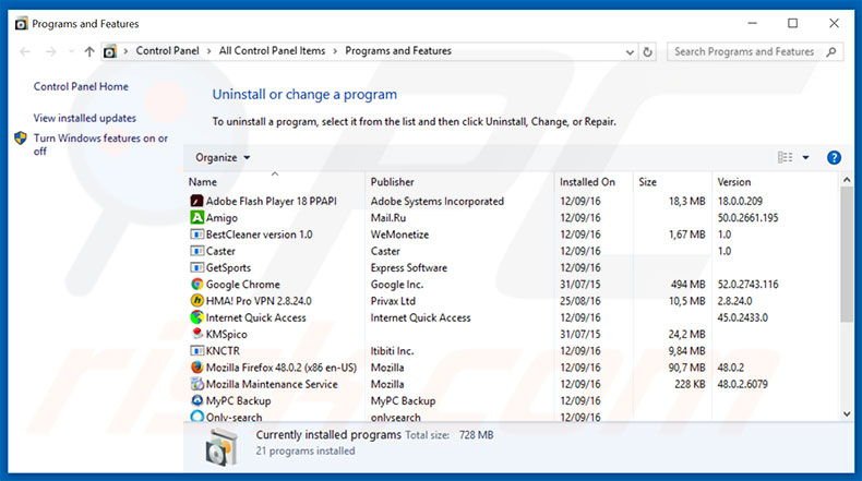 searchgra.com browser hijacker uninstall via Control Panel