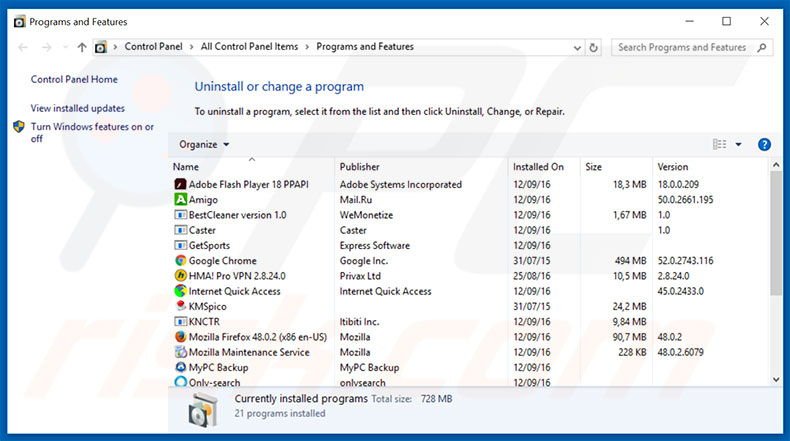 searchgra.com browser hijacker uninstall via Control Panel