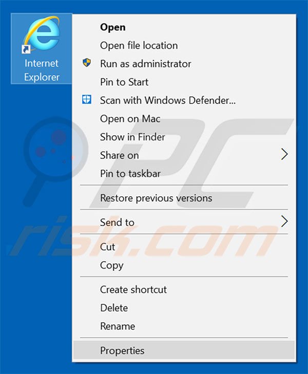 Removing searchiksa.com from Internet Explorer shortcut target step 1