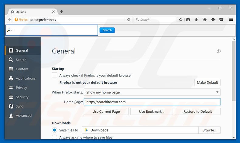 Removing searchitdown.com from Mozilla Firefox homepage