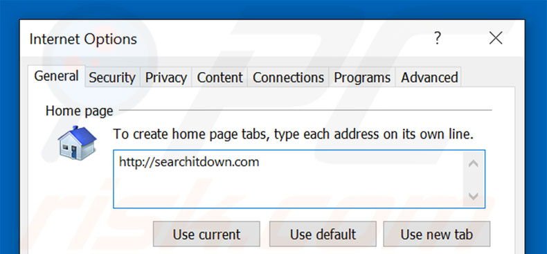Removing searchitdown.com from Internet Explorer homepage