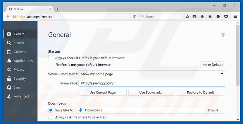 Removing searchqq.com from Mozilla Firefox homepage