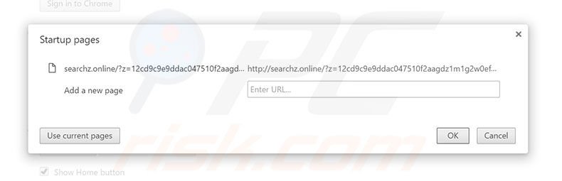 Removing searchz.online from Google Chrome homepage