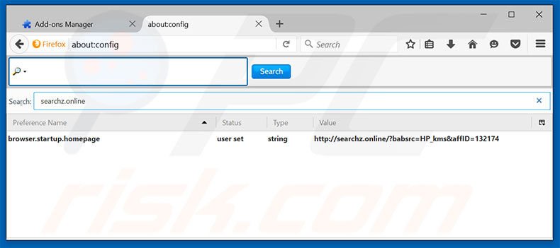Removing searchz.online from Mozilla Firefox default search engine
