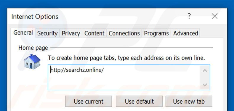 Removing searchz.online from Internet Explorer homepage