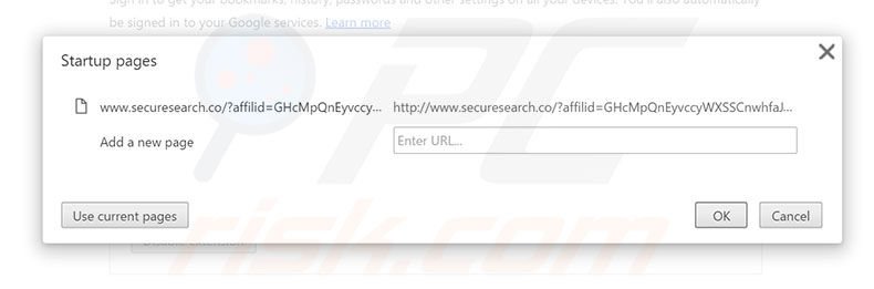 Removing securesearch.co from Google Chrome homepage