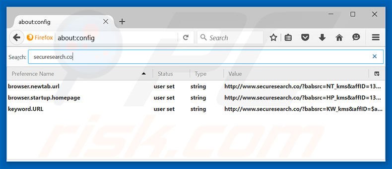 Removing securesearch.co from Mozilla Firefox default search engine