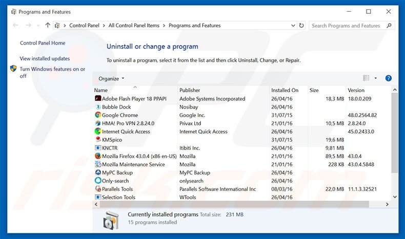 securesearch.co browser hijacker uninstall via Control Panel