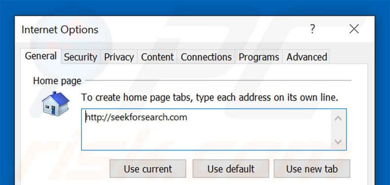 Removing seekforsearch.com from Internet Explorer homepage