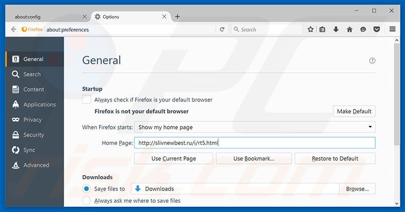 Removing slivnewbest.ru from Mozilla Firefox homepage