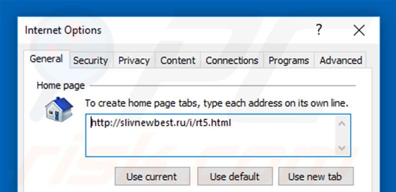 Removing slivnewbest.ru from Internet Explorer homepage