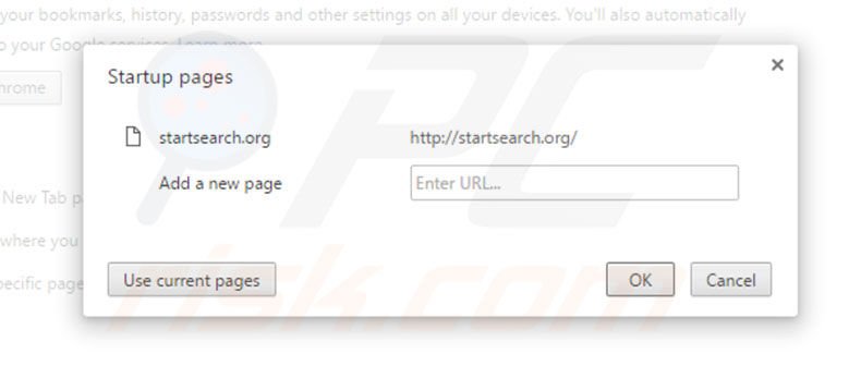 Removing startsearch.org from Google Chrome homepage