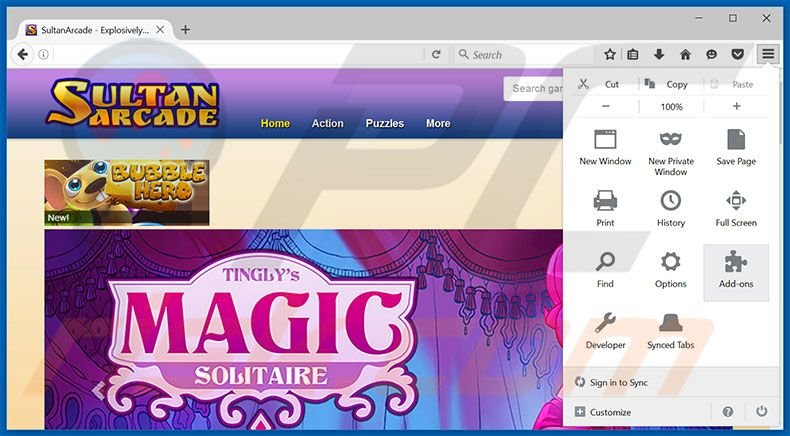 Removing SultanArcade ads from Mozilla Firefox step 1