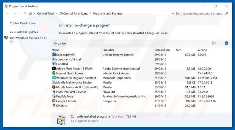 tab4you.com browser hijacker uninstall via Control Panel