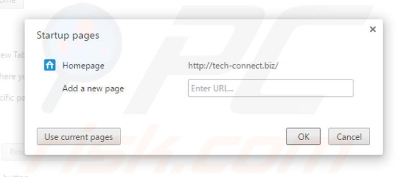 Removing tech-connect.biz from Google Chrome homepage