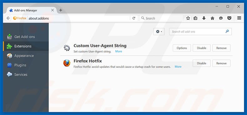 Removing tech-connect.biz related Mozilla Firefox extensions