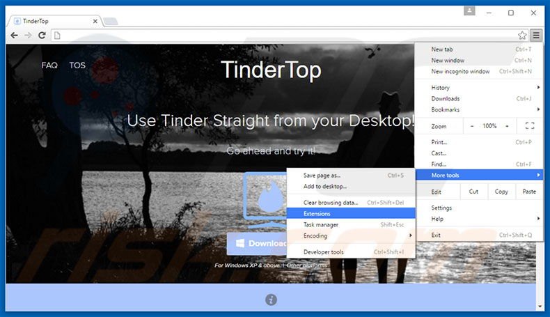 Removing TinderTop  ads from Google Chrome step 1