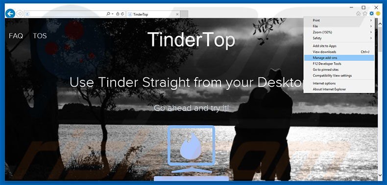 Removing TinderTop ads from Internet Explorer step 1