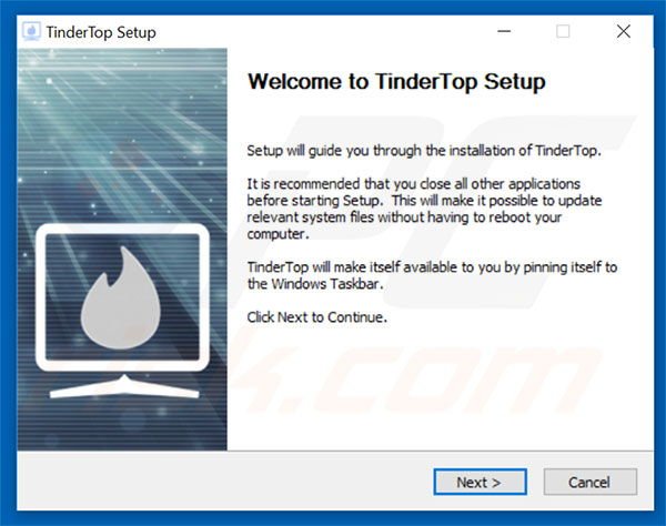 Official TinderTop adware installation setup