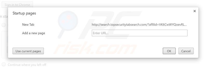 Removing search.topsecuritytabsearch.com from Google Chrome homepage
