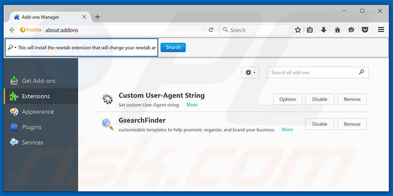 Removing search.topsecuritytabsearch.com related Mozilla Firefox extensions