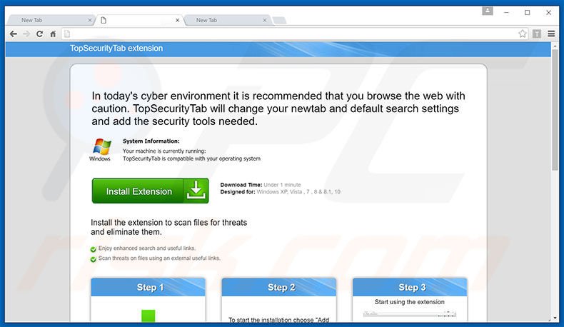 Website used to promote Top Security Tab browser hijacker