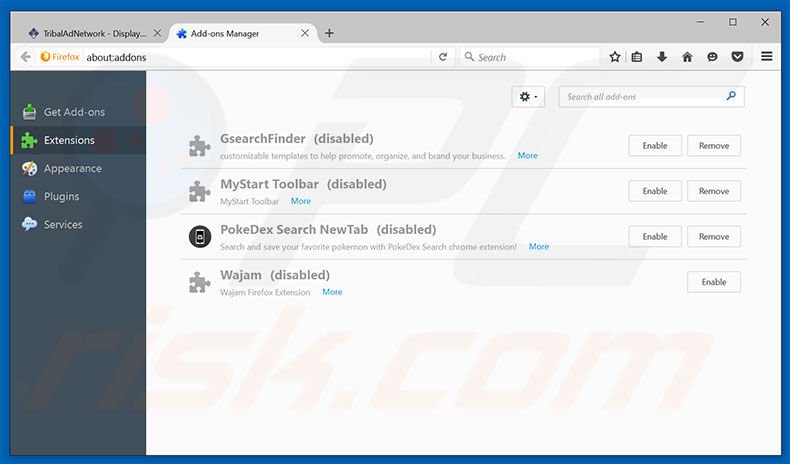 Removing TribalAd PPC Ad Network ads from Mozilla Firefox step 2